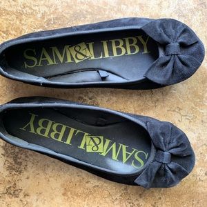 Sam & Libby black suede look flats with bow